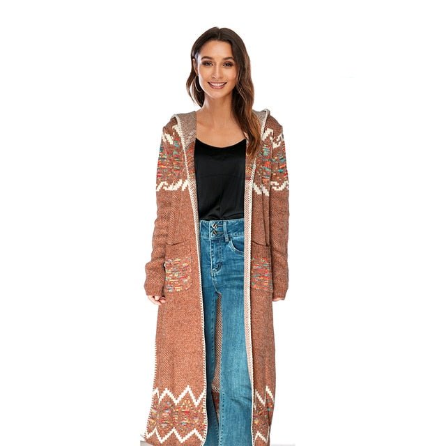 CGYY Loose Full Length Long Sleeve Hooded Sweater Cardigan Jacket - My She Shop