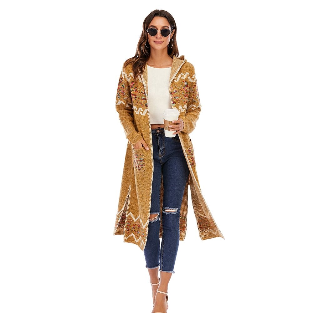 CGYY Loose Full Length Long Sleeve Hooded Sweater Cardigan Jacket - My She Shop