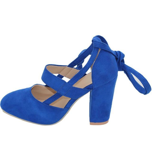 Chunky Suede Ankle Tie Square Heel Round Toe Shoes - My She Shop