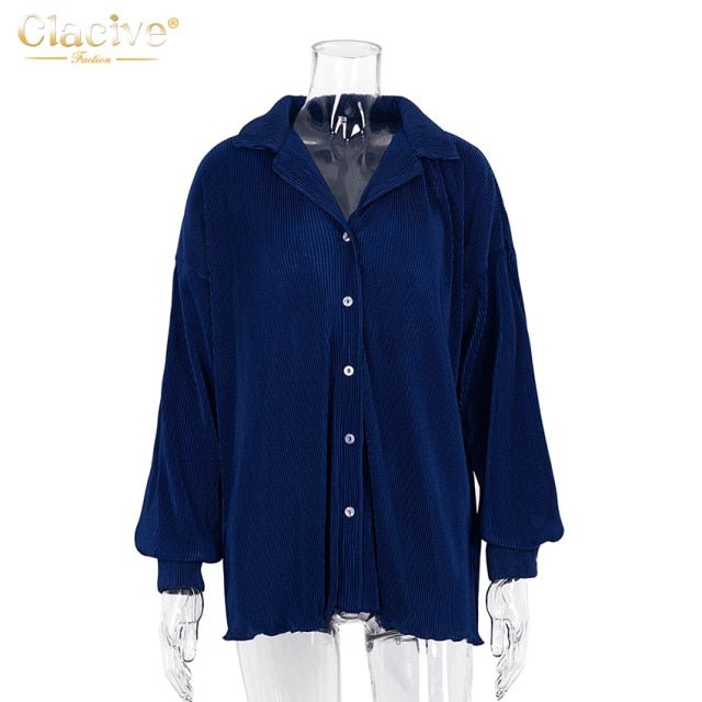 CLACIVE Long Sleeve Blouse With High Waist Mix and Match Pant Set - My She Shop