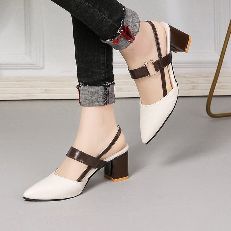 Classic Point Chunky Heel Sling Back Shoes - My She Shop