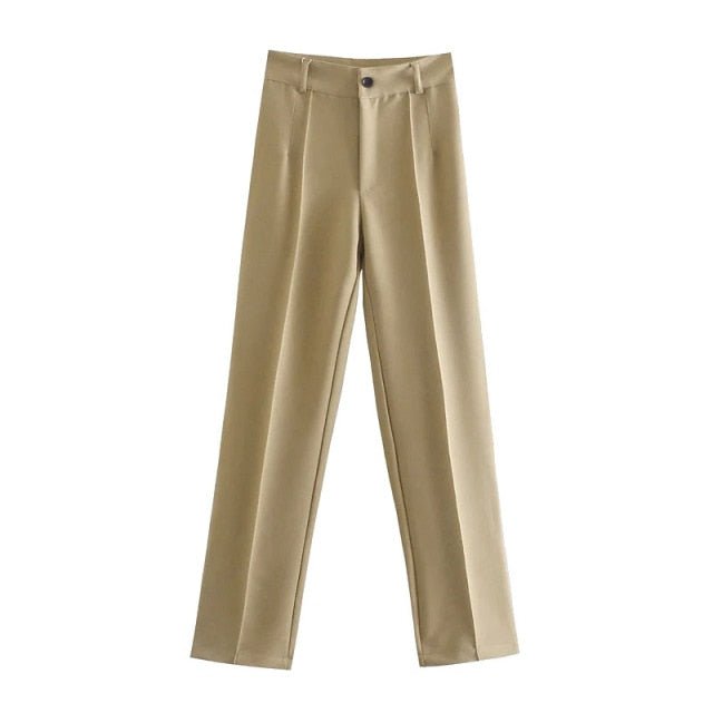 Classic Solid Straight Style High Waist Zipper Fly Pants - My She Shop