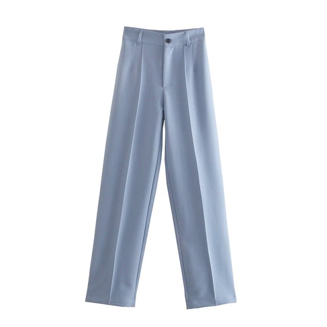 Classic Solid Straight Style High Waist Zipper Fly Pants - My She Shop