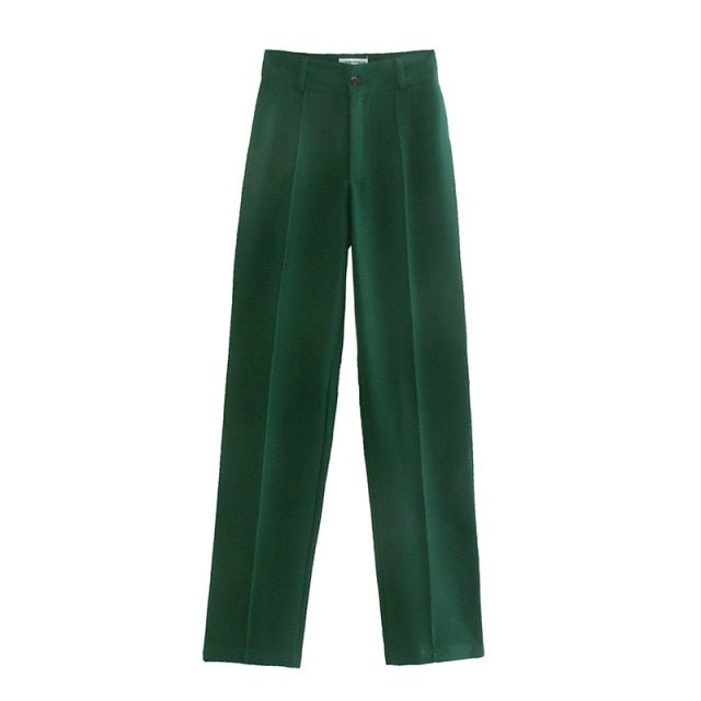 Classic Solid Straight Style High Waist Zipper Fly Pants - My She Shop