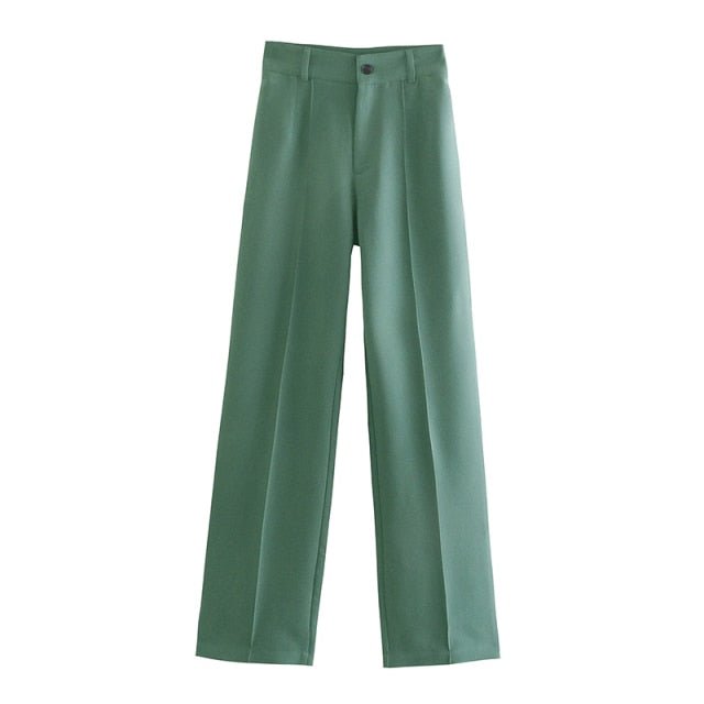 Classic Solid Straight Style High Waist Zipper Fly Pants - My She Shop