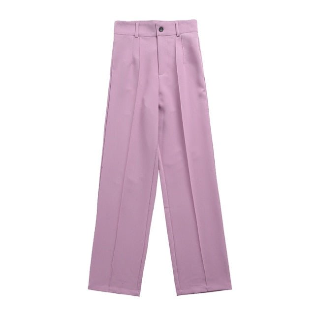 Classic Solid Straight Style High Waist Zipper Fly Pants - My She Shop