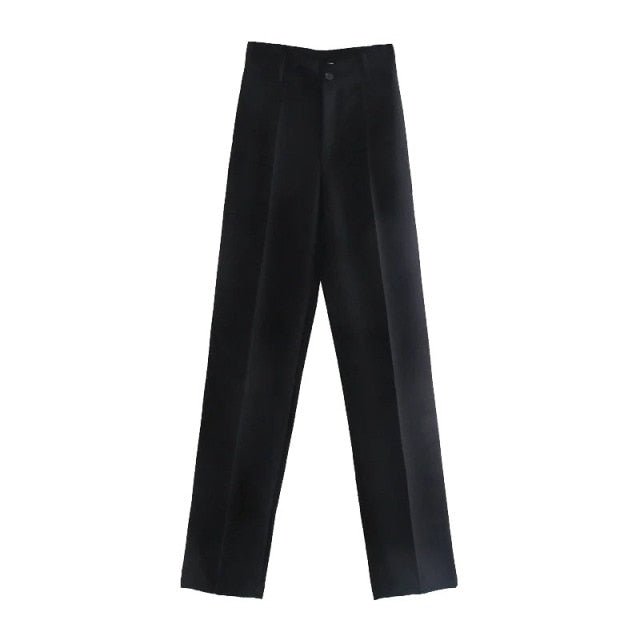 Classic Solid Straight Style High Waist Zipper Fly Pants - My She Shop