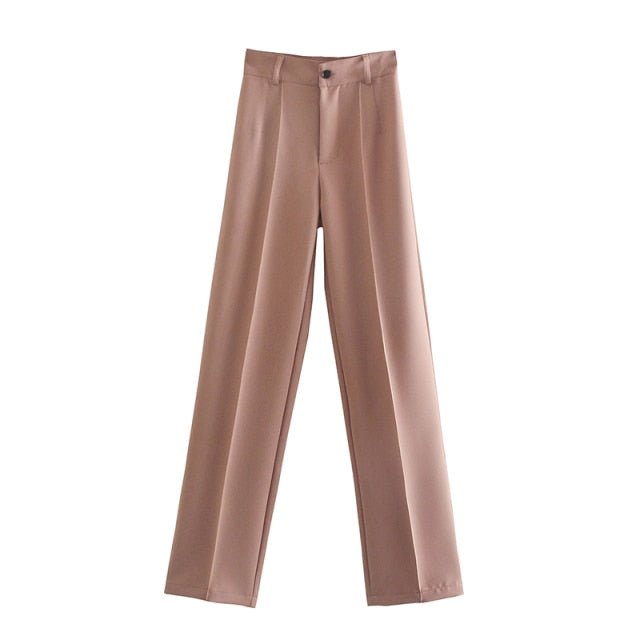 Classic Solid Straight Style High Waist Zipper Fly Pants - My She Shop