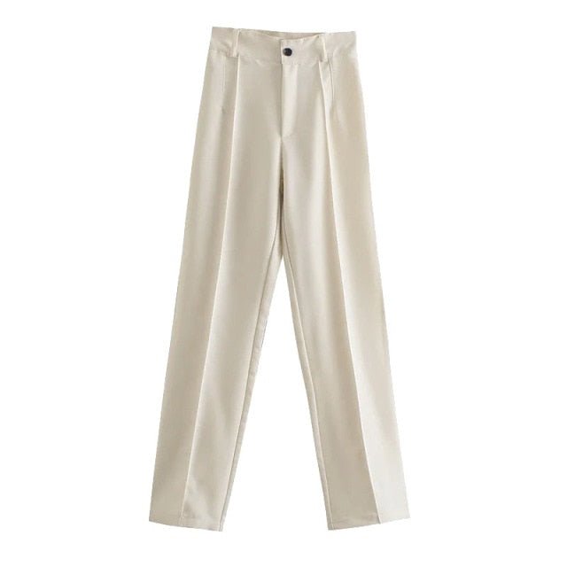 Classic Solid Straight Style High Waist Zipper Fly Pants - My She Shop