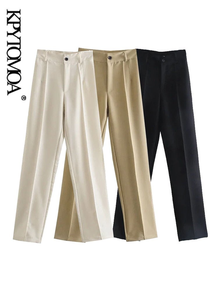 Classic Solid Straight Style High Waist Zipper Fly Pants - My She Shop