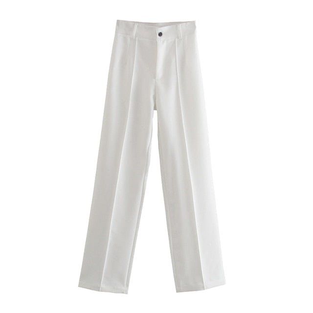 Classic Solid Straight Style High Waist Zipper Fly Pants - My She Shop