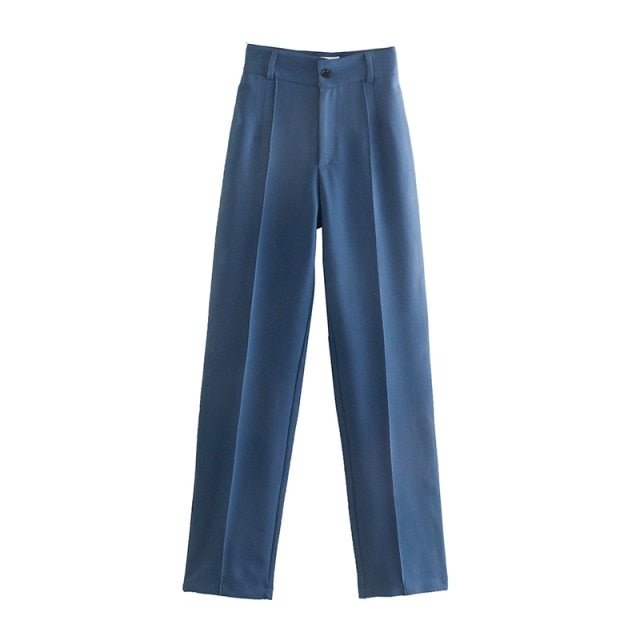 Classic Solid Straight Style High Waist Zipper Fly Pants - My She Shop