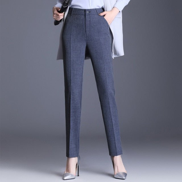 Classic Straight High Waste Button Fly Clean Cut Pocket Pencil Pants - My She Shop