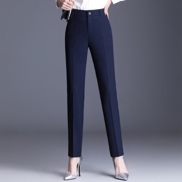 Classic Straight High Waste Button Fly Clean Cut Pocket Pencil Pants - My She Shop