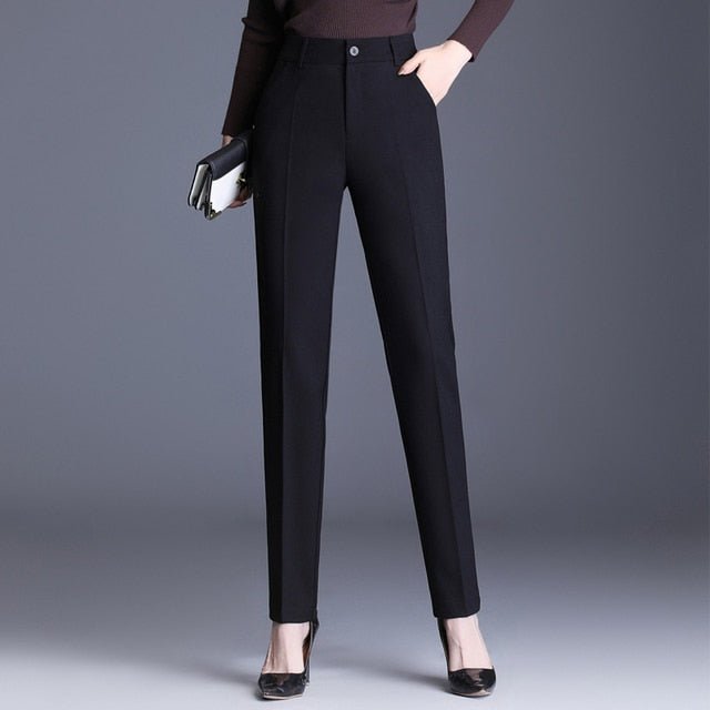 Classic Straight High Waste Button Fly Clean Cut Pocket Pencil Pants - My She Shop