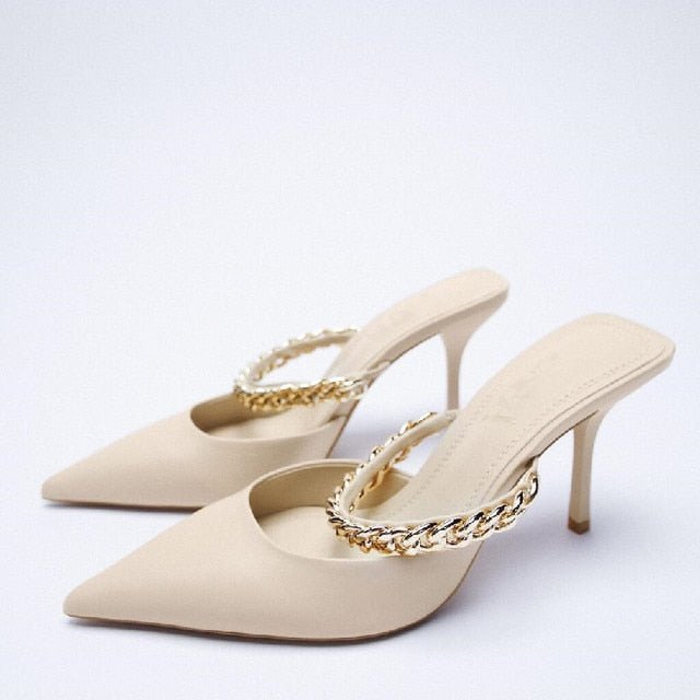 Classy Chain Belt Mule Stiletto Shoes - My She Shop