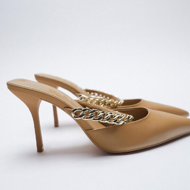 Classy Chain Belt Mule Stiletto Shoes - My She Shop