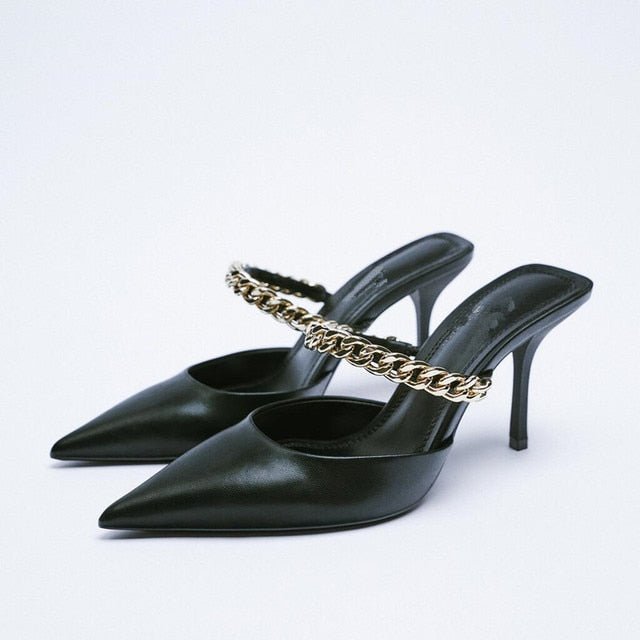 Classy Chain Belt Mule Stiletto Shoes - My She Shop