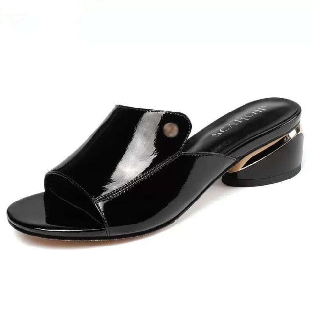 COMEMORE Classy Slip On Low Heel Backless Sandal Shoes - My She Shop