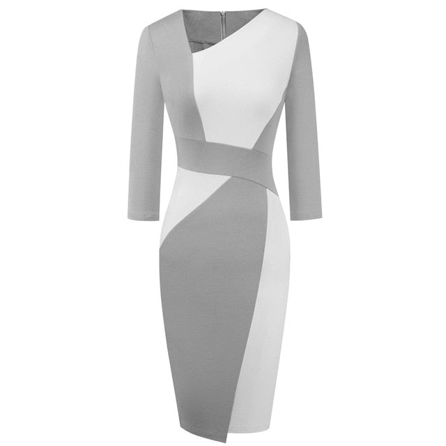 Cool Asymmetrical Pattern Cotton Poly Spandex Zipper Back Sheath Dress - My She Shop