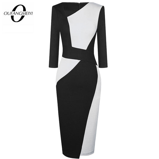 Cool Asymmetrical Pattern Cotton Poly Spandex Zipper Back Sheath Dress - My She Shop