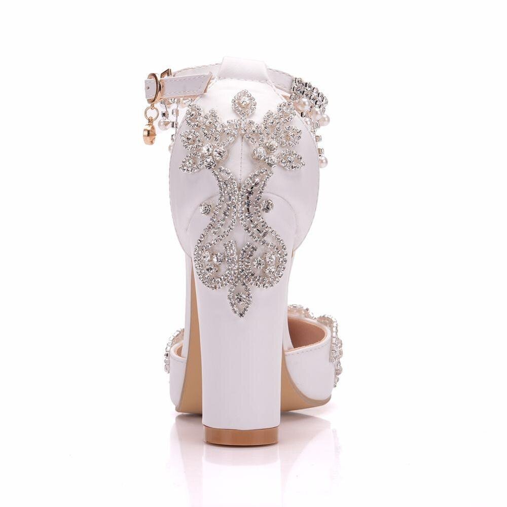 CRYSTAL QUEEN Luxury Crystal Applique Ankle Strap Square High Heel Shoes - My She Shop