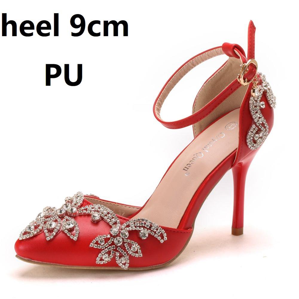 CRYSTAL QUEEN Luxury Pointed Toe Multi-Choice High Heel Crystal Applique Ankle Strap Shoes - My She Shop