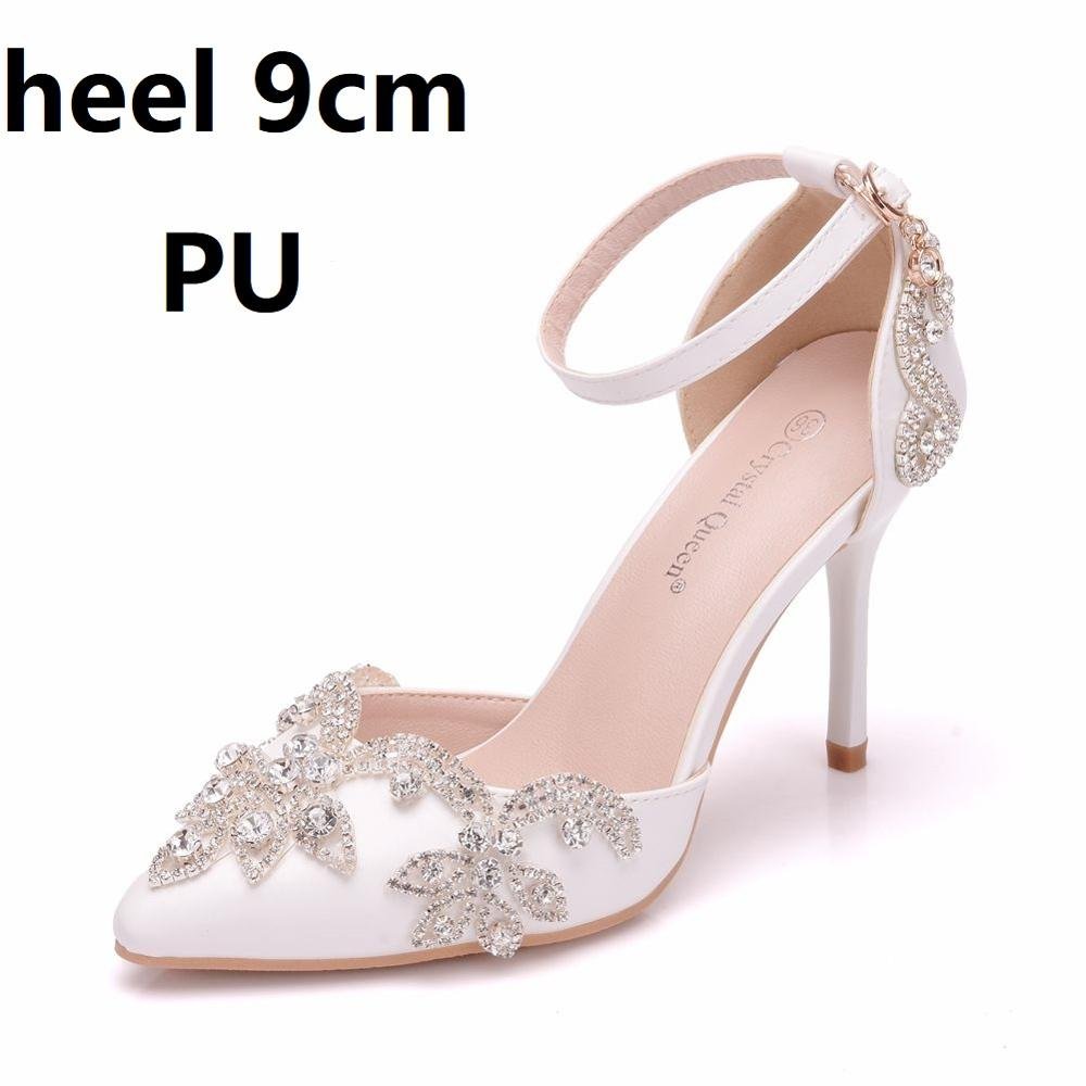 CRYSTAL QUEEN Luxury Pointed Toe Multi-Choice High Heel Crystal Applique Ankle Strap Shoes - My She Shop