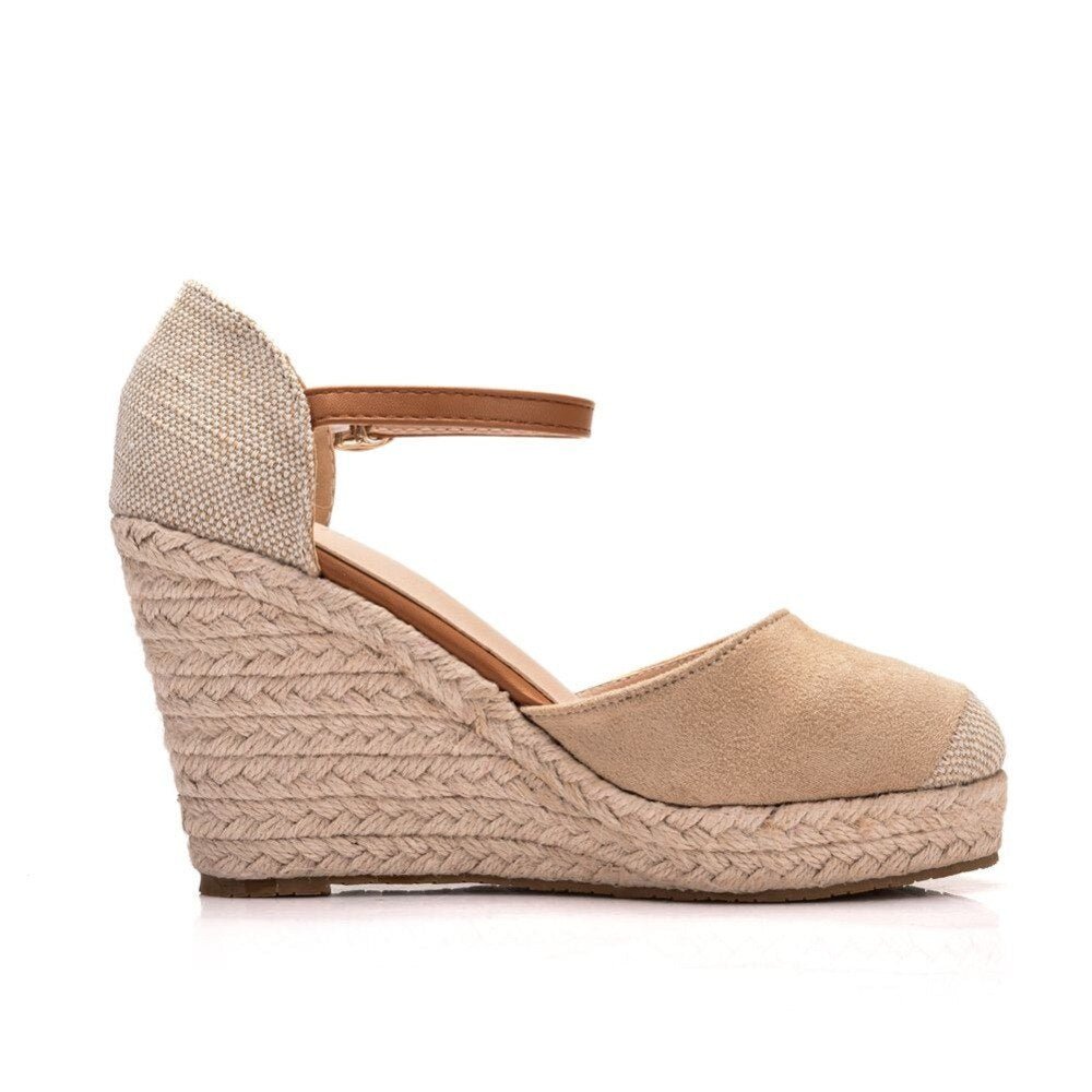 CRYSTAL QUEEN Suede Hemp Wedge Ankle Strap Sandal Shoes - My She Shop