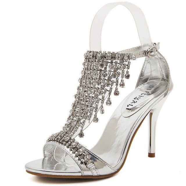 Crystal Slingback Super High Thin Heel Shoes - My She Shop