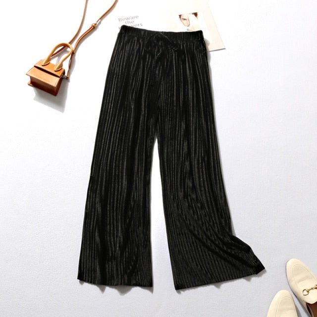 DASSWEI Dazzling Wide Leg Elastic High Waist Pleated Pants - My She Shop