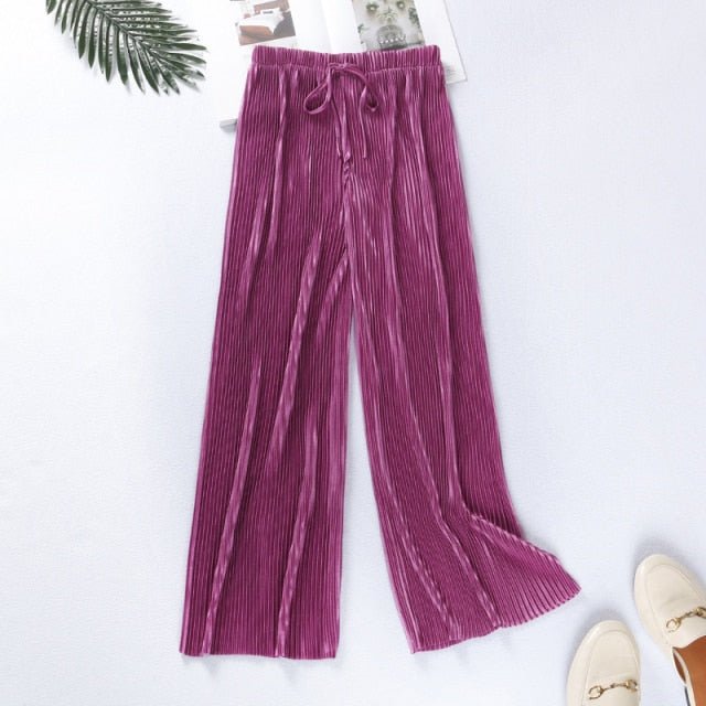 DASSWEI Dazzling Wide Leg Elastic High Waist Pleated Pants - My She Shop