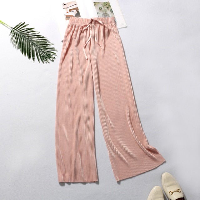 DASSWEI Dazzling Wide Leg Elastic High Waist Pleated Pants - My She Shop