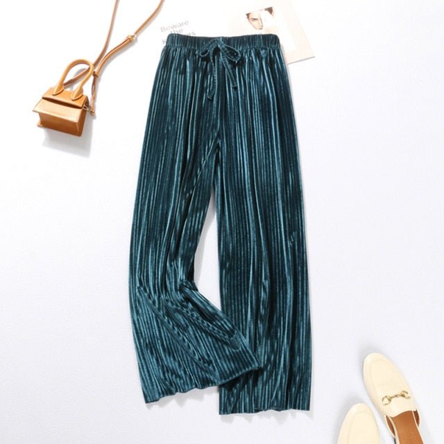 DASSWEI Dazzling Wide Leg Elastic High Waist Pleated Pants - My She Shop