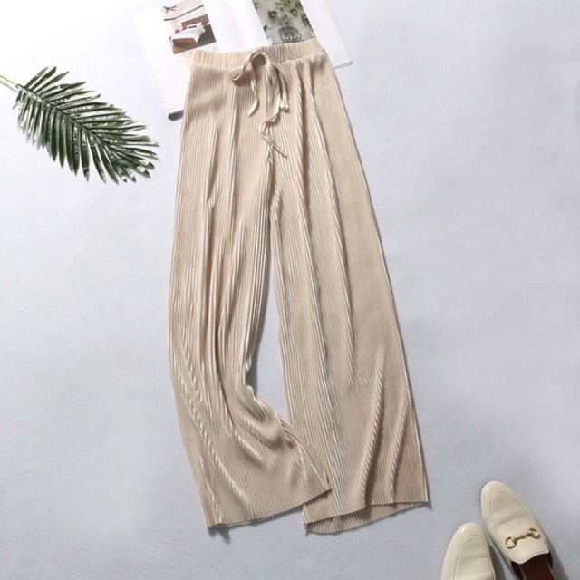 DASSWEI Dazzling Wide Leg Elastic High Waist Pleated Pants - My She Shop