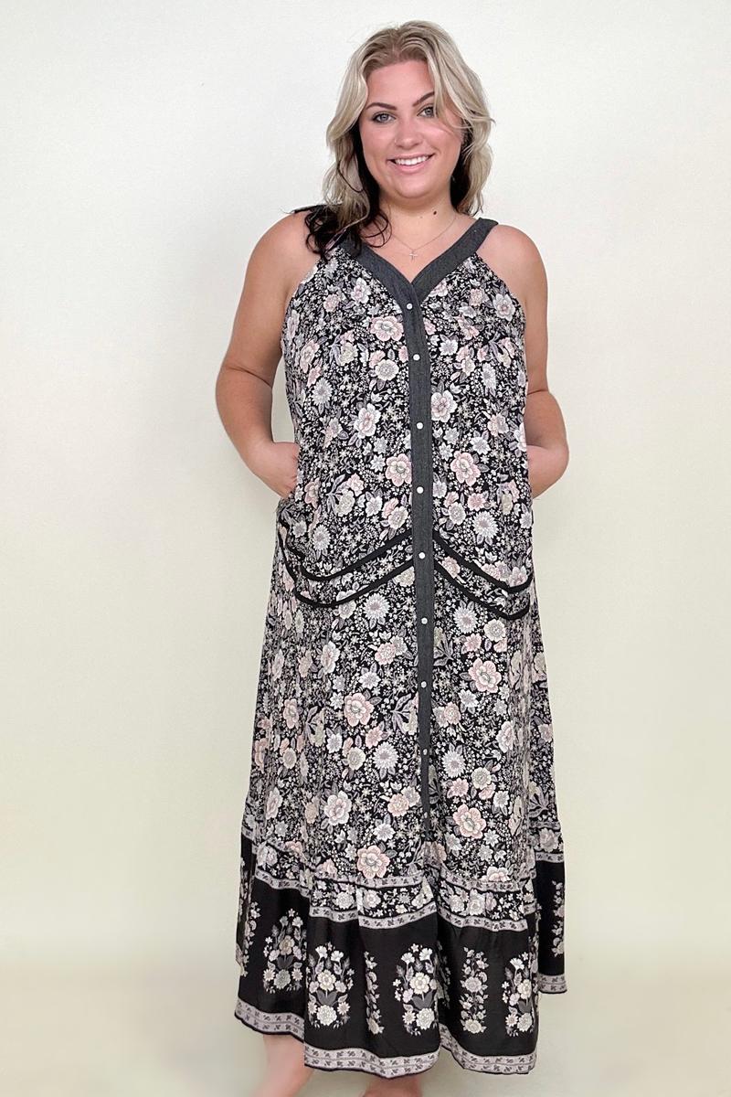 Davi & Dani Button Down Floral Boho Chic Maxi Dress - My She Shop