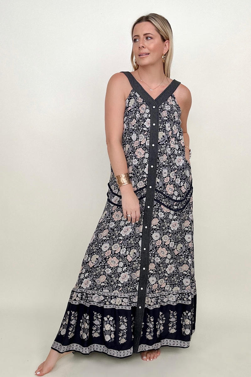 Davi & Dani Button Down Floral Boho Chic Maxi Dress - My She Shop