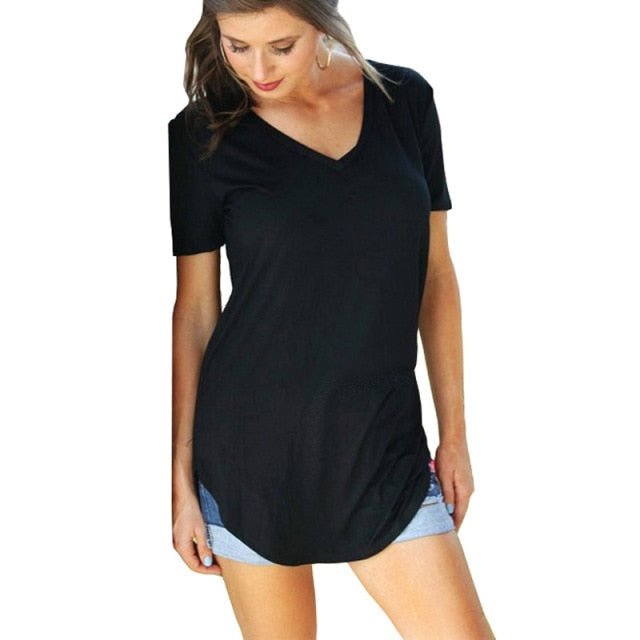 DICLOUD V-Neck Side Slit Plus Size T-Shirt - My She Shop