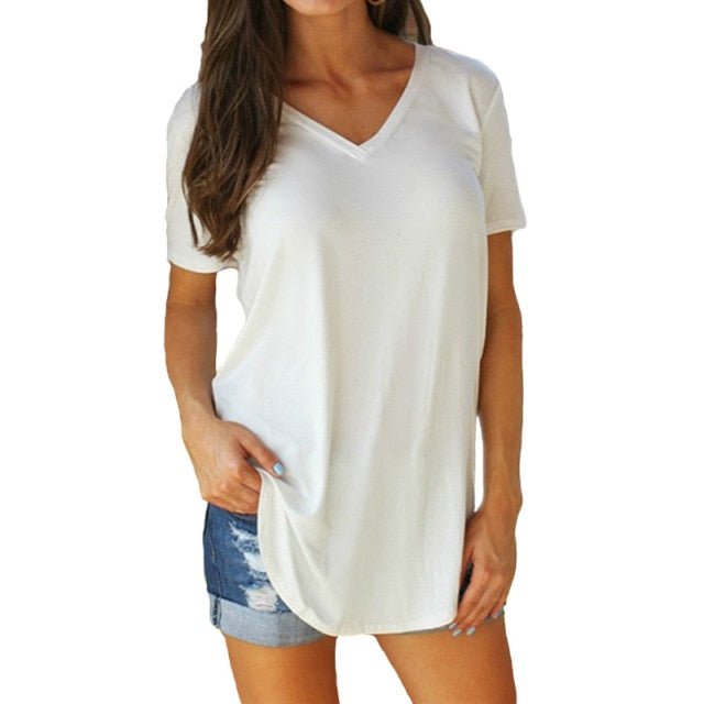 DICLOUD V-Neck Side Slit Plus Size T-Shirt - My She Shop