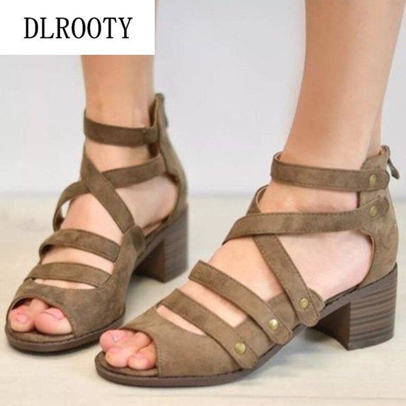 DLROOTY Zipper Back Strappy Sandal Shoes - My She Shop