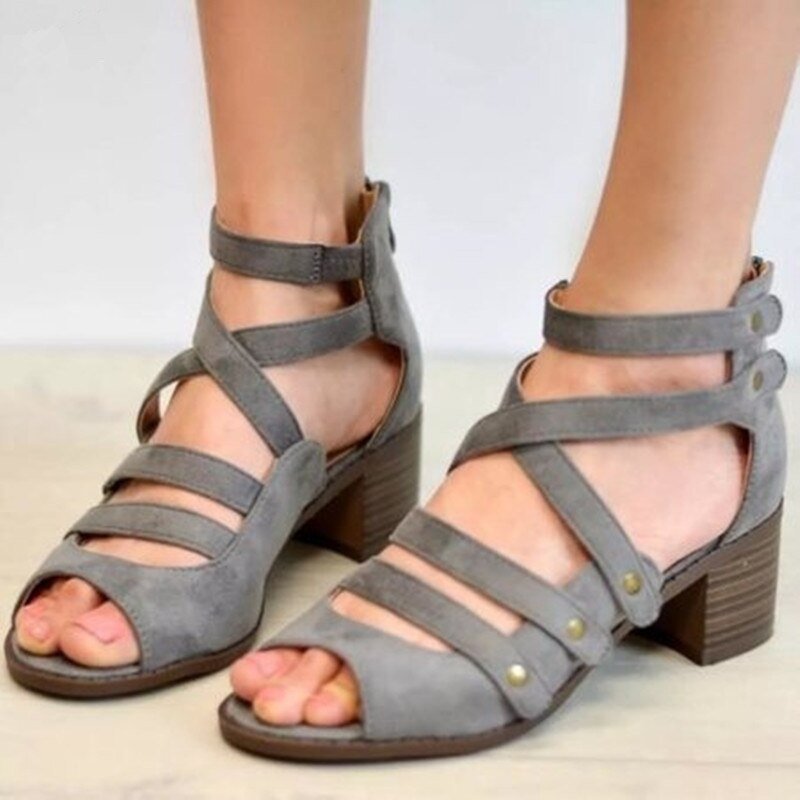 DLROOTY Zipper Back Strappy Sandal Shoes - My She Shop