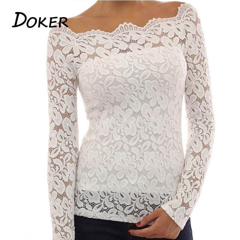 DOKER Dangerously Lacey Long Sleeve Poly-Spandex Blend Plus Size Shirt - My She Shop