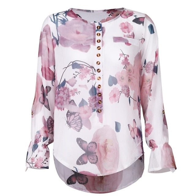 DOKER Fun Print Chiffon Button Down Collar Blouse - My She Shop