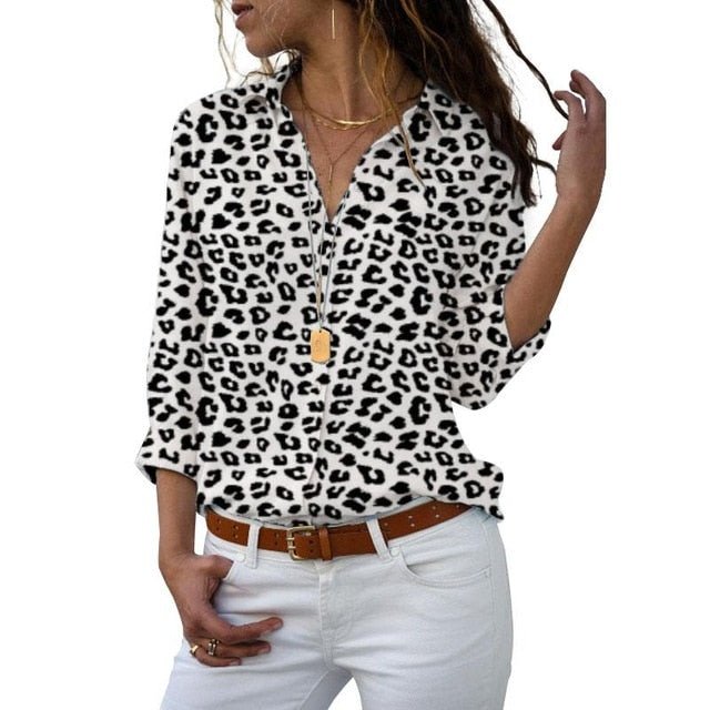 DOKER Fun Print Chiffon Button Down Collar Blouse - My She Shop