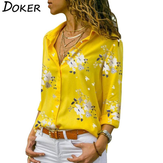 DOKER Fun Print Chiffon Button Down Collar Blouse - My She Shop