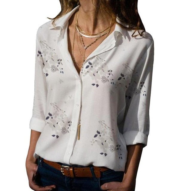 DOKER Fun Print Chiffon Button Down Collar Blouse - My She Shop