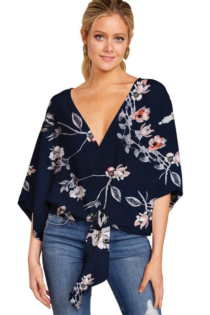 DOKER Super Cool Front Waste Tie Befree Flare Sleeve Pull-Over Plus Size Blouse - My She Shop