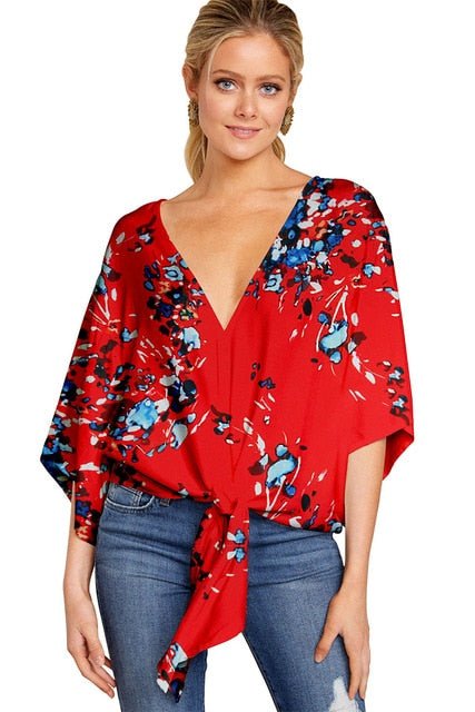 DOKER Super Cool Front Waste Tie Befree Flare Sleeve Pull-Over Plus Size Blouse - My She Shop