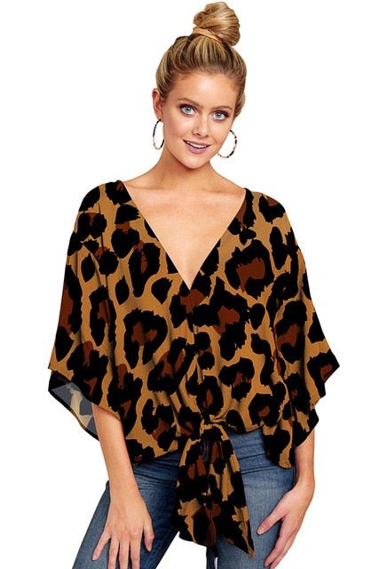 DOKER Super Cool Front Waste Tie Befree Flare Sleeve Pull-Over Plus Size Blouse - My She Shop