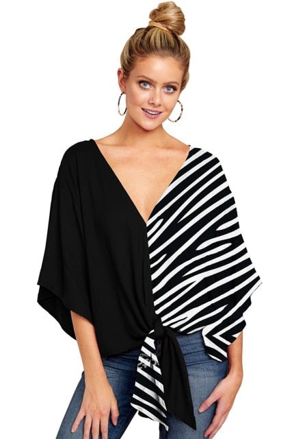 DOKER Super Cool Front Waste Tie Befree Flare Sleeve Pull-Over Plus Size Blouse - My She Shop